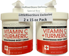 2X15oz Advanced Clinicals Vitamin C Turmeric Brightening Face Body Cream