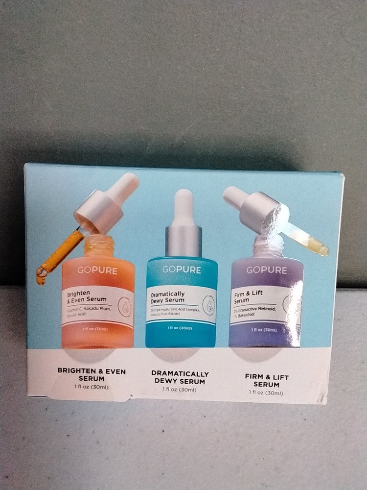 New Sealed GOPURE Skin Care Serum Set Brighten, Dew, Firm & Lift (3) Bottles