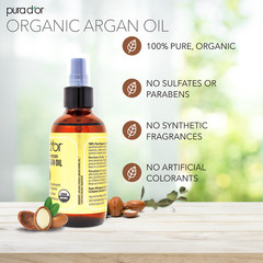 PURA D’OR Dor Moroccan Argan Oil 100% Pure Organic 4 fl oz, for Face Skin & Hair