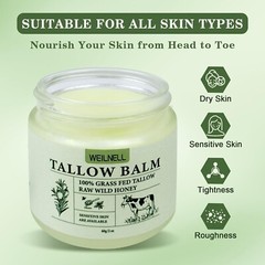 Beef Tallow and Honey Balm for Skin, All-Natural Moisturizer, Hydrates and No…