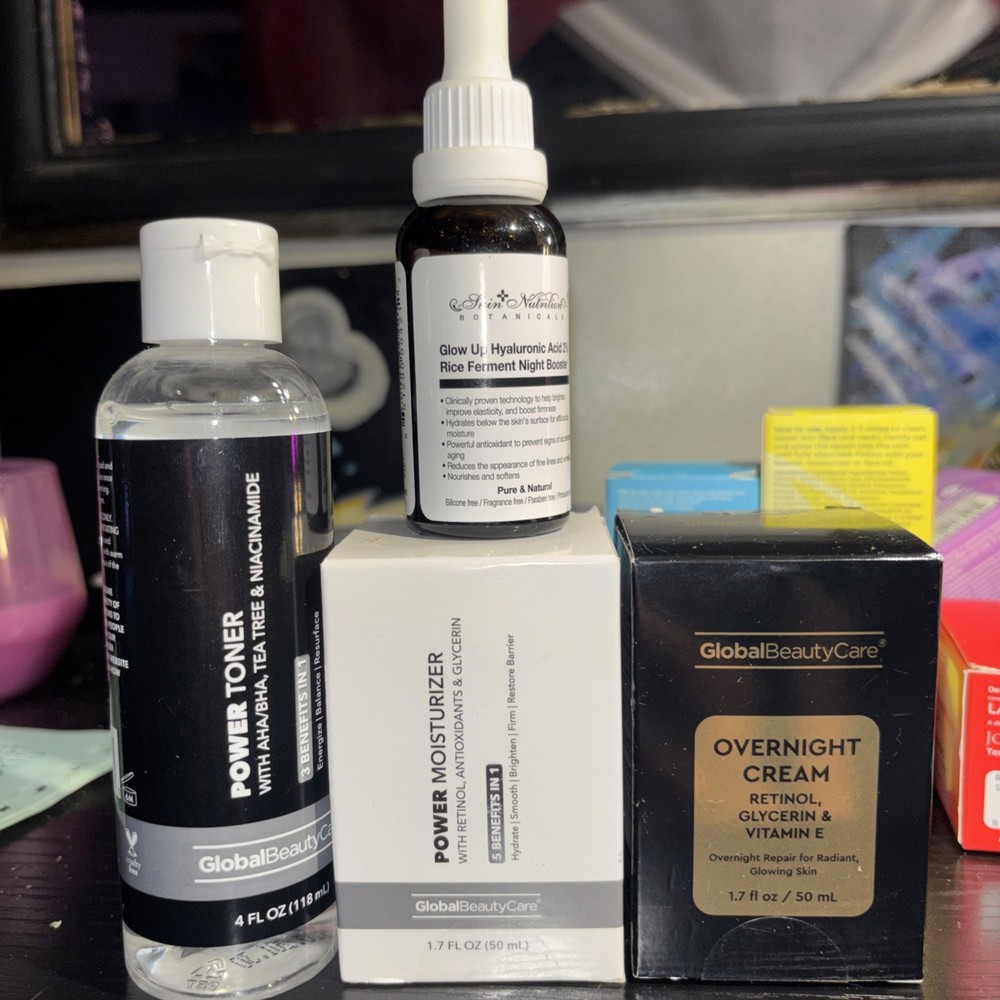 GlobalBeauty Moisturizer-Retinol/Overnight Cream/Power Toner 3 In 1 & Serum LOT4