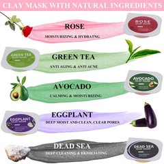 Clay Mask Set 20 Pods, Face Mask Skin Care, Green Tea, Turmeric, Dead Sea Mud…