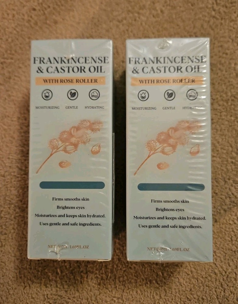 2 Bottles Frankincense & Castor Oil Rose Roller Skincare 1.7 Oz Each