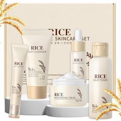 Skin Care Set, Korean Skin Care with Rice Cleanser, Toner, Serum, Eye Serum