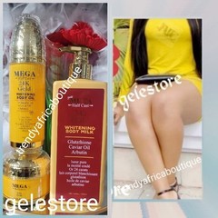 3pcs Mega Half-C 24k Gold Whitening Body Milk, Serum & Face Cream Set
