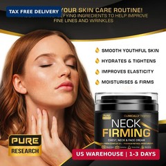 PURE RESEARCH Neck Firming Cream Anti Wrinkle Face Moisturizer Day Night 1.7 Oz