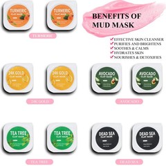 Clay Mask Set 20 Pods, Face Mask Skin Care, Green Tea, Turmeric, Dead Sea Mud…