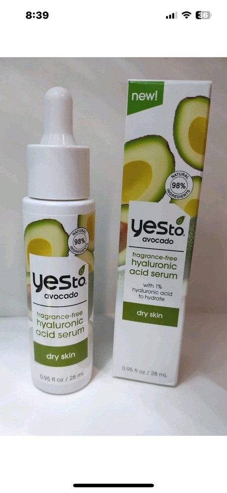 YESto Yes To Avocado Fragrance Free Hyaluronic Acid Serum 1% Oily Skin .95 fl oz