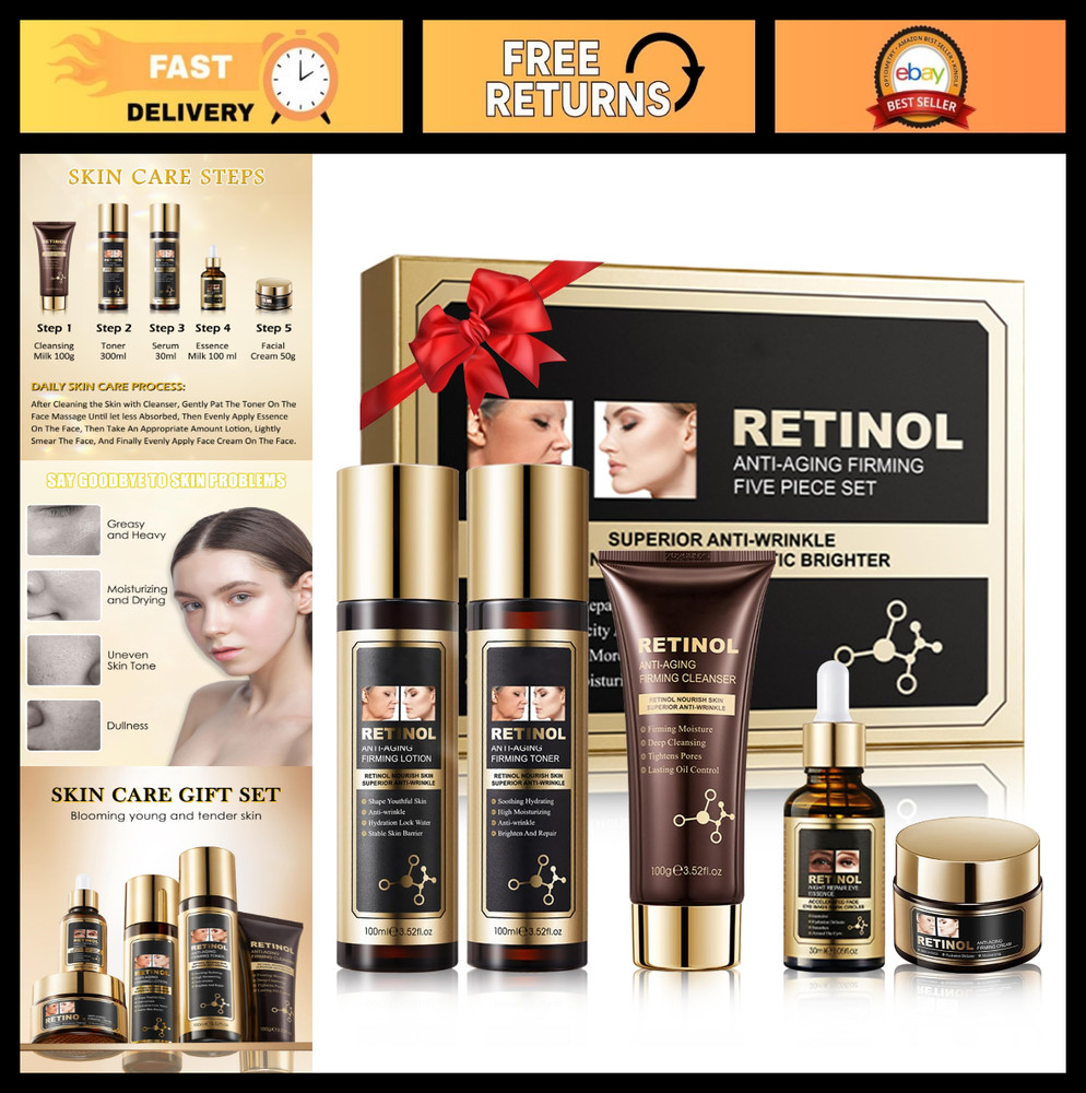 5-in-1 Anti-Aging Moisturizing Skincare Set for Wrinkles & Fine Lines, Beauty Gi