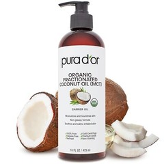 PURA D’OR Dor Fractionated Coconut Oil 100% Organic 16oz for Face, Skin & Hair
