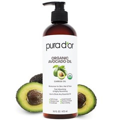 PURA D’OR Dor Avocado Oil 100% Pure USDA Organic 16 oz, for Face & Skin, Massage