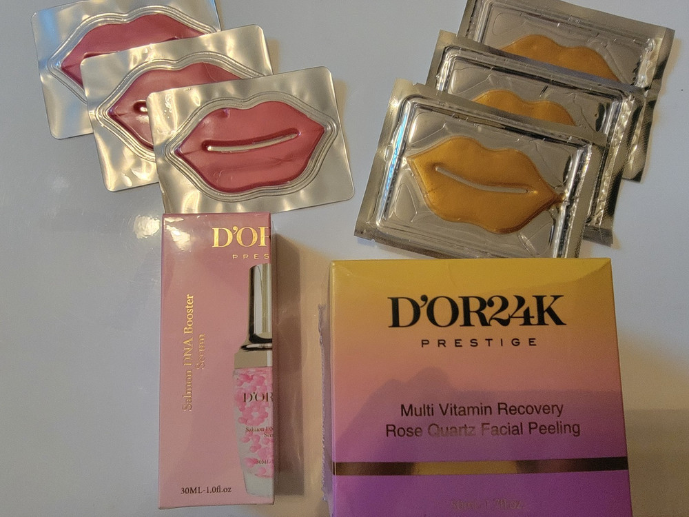 DOR24K Prestige Salmon DNA Booster Face Serum, Rose Quartz Facial Peel, 6 lip Ma