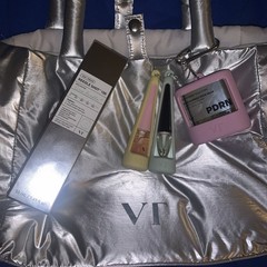$100+ VT Cosmetics limited edition silver puffer tote bag set