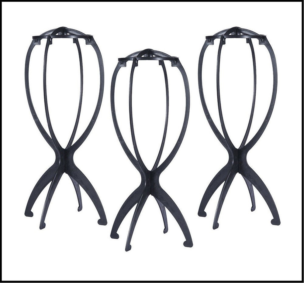 3pcs 14″ Black Plastic Wig Hat Stand Portable Collapsible Travel Hanger