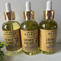 3X Pack Herbist Apothecary Lavender & Collagen Face & Body oil 4 Oz Each