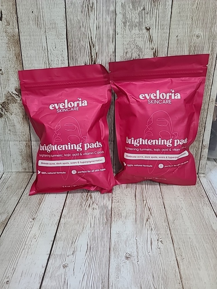 2 x Eveloria Skincare Brightening Pads 30 Count 100% Natural Form (Exp 12/2027)