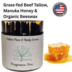 Face & Body Cream Hydrating Tallow, Manuka Honey, Beeswax 100% Grass Fed Beef