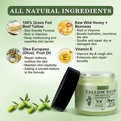 Beef Tallow and Honey Balm for Skin, All-Natural Moisturizer, Hydrates and No…