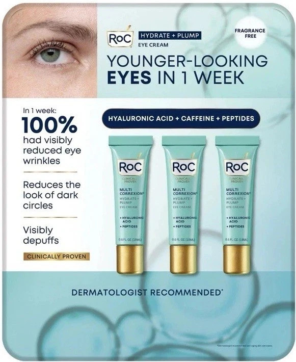 Roc Multi Correxion Hydrate + Plump Eye Cream 0.6 fl oz 3 PACK
