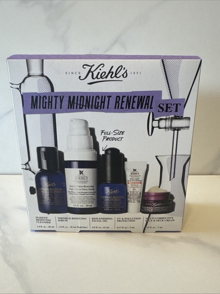 KIEHL’S Mighty Midnight Renewal Set 5 Piece With Full Size Daily Serum. New Box