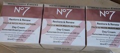 3 Pack No7 Restore and Renew Face and Neck Multi-Action Day Cream SPF 25 BULK