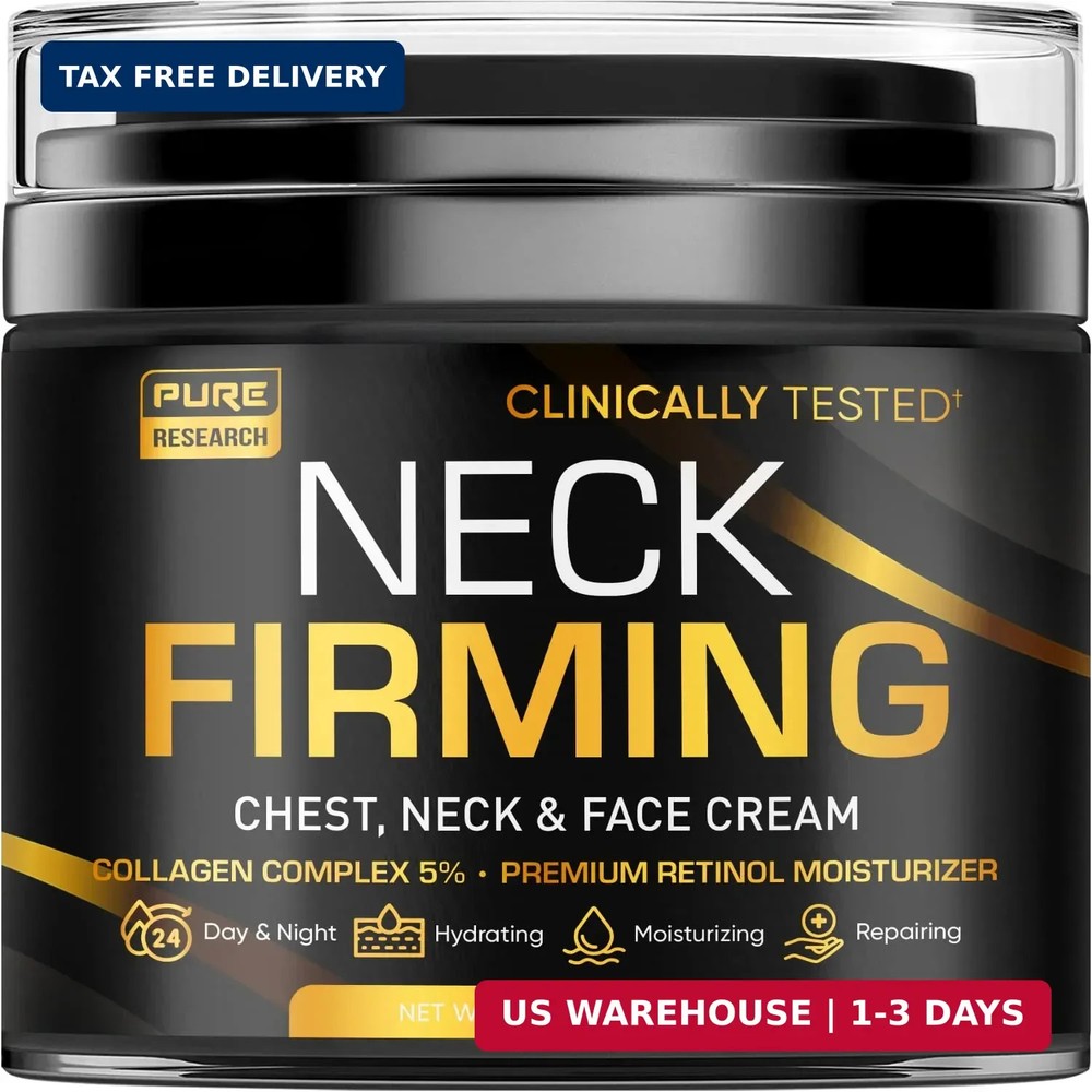 PURE RESEARCH Neck Firming Cream Anti Wrinkle Face Moisturizer Day Night 1.7 Oz