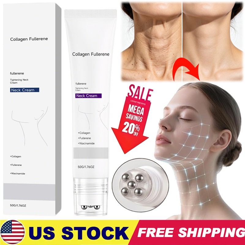 Magec Collagen Fullerene Neck Cream Firming Tightening with Roller 50g