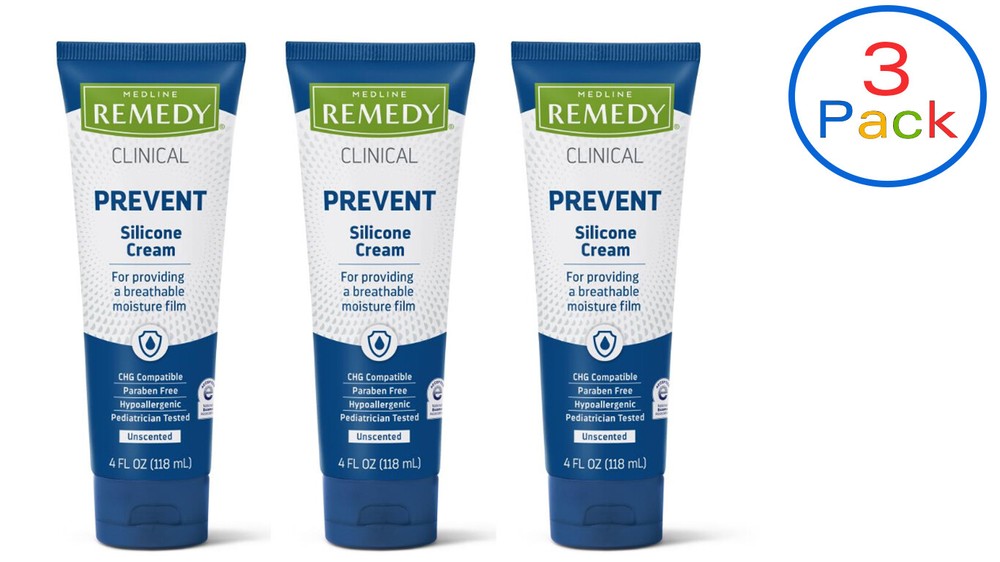 Medline Remedy Silicone Cream Hypoallergenic Unscented 4oz, 3 Pack- MSC092534UNS