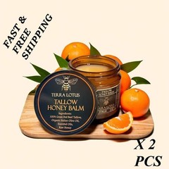 2 PCS-Terra Lotus Organic Beef Tallow Balm & Raw Honey Citrus Moisturizing Cream
